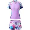 Keyck Costume da Bagno Ragazze 2 Pezzi a Manica Corta 7-8 Anni, Viola