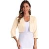 Allegra K Donna Cardigan in Raso per Top Eleganti con Coprispalle Bolero Corto Aperto Davanti con Maniche A 3/4 Beige XL
