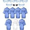Xuhal Set di 7 accappatoi da sposa per damigella d'onore, per matrimoni, feste nuziali, in raso, con occhiali da sole a forma di cuore, Azzurro, Bianco, taglia unica
