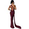JUMISEE Abito lungo da donna, sexy, monospalla con schiena scoperta, elegante, increspato, senza maniche, abito da sera, abito da cocktail, Vino rosso, XX-Small