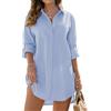 RITOSTA Copricostume Donna Mare Sexy Camicia in Cotone Camicione Estiva Abiti Lunghi Copribikini Vestiti Mare Corti Spiaggia Camicetta Costume da Bagno Bikini Cover Up Bluse per Spiaggia (Blu,XL)