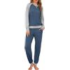 Leversic Pigiama Donna Invernale Cotone Pigiami a Maniche Lunghe, Top e Pantaloni con Tasches Morbido e Confortevole Morbido e Caldo Blu Scuro XXL