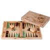 Engelhart-250551 - Backgammon in Legno 18 Pollici (45,5 cm) Valigetta Lusso Radica Noce - Aperto 52 × 45,5 cm - Verde/Marrone - Dadi e Bicchieri - Gioco da Tavolo Tradizionale