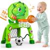 POPERFUN Canestro Basket da Camera e Porta da Calcio per Bambini 1-3 Anni, Mini Canestro Basket con Luci Musica Sonora, Giocattoli Dinosauro Bambina per Ragazzi, Regali di Compleanno di Natale