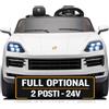 Mondial Toys Porsche Cayenne 24V Maxi SUV Elettrico per Bambini 2 Posti Macchina Elettrica con Telecomando Due Cinture a 3 Punti Luci LED Bluetooth Carico Massimo 60 Kg (Bianco)