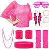 OHSN Vestiti Anni 80 14PCS Accessori Costume Donna 80s Outfit Neon T-Shirt Orecchini Collane Bracciali Con Retrò Carnevale Cosplay Festa Rosa