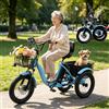 Generic Triciclo elettrico pieghevole per adulti, ruote larghe da 18 pollici, 7 velocità con cestino portapacchi, autonomia di 45 km, 3 modalità, display LCD, faro a LED, clacson di sicurezza, giallo.