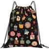 EDPXKL Zaino leggero con coulisse e simpatici elementi natalizi, ricci, fiori e zucche, impermeabile, ideale per palestra, viaggi, feste e per l'uso quotidiano.