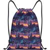 EDPXKL Zaino con coulisse - Cyber Neon Western Cowboy Print Splash Proof Small Coulisse Gym Bag for Women Men, Cinch String Sports Bag Backpack for Travel Swimming Beach