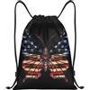 EDPXKL Borsa da palestra con coulisse a forma di farfalla e bandiera americana per uomo/donna, borsa sportiva con coulisse a forma di bandiera a strisce degli Stati Uniti con dinosauri, zaino da spiaggia/nuo
