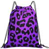 EDPXKL Zaino leggero con coulisse e stampa leopardata, colore viola e blu, con texture effetto carta e vetro, impermeabile, ideale per palestra, viaggi, feste e uso quotidiano.