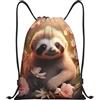EDPXKL Borsa con coulisse a forma di fiore e bradipo, borsa con coulisse impermeabile in PE, borsa da nuoto, piccola borsa da palestra per uomo e donna