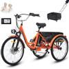 Generic Triciclo elettrico a 3 ruote per anziani e adulti, 24'', 7 velocità, 250W, 36V, 13AH, autonomia di 35 km, ampio cestino, display LCD, faro anteriore - Triciclo per la spesa