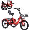 Generic Triciclo elettrico pieghevole per adulti, telaio ribassato da 51 cm, batteria rimovibile da 48 V 15 Ah, ideale per anziani e per gli spostamenti all'aperto - Rosso