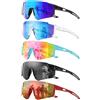 GEVECORI Occhiali Ciclismo Bambini, UV400, Polarizzati Antivento Occhiali Veloci per Corsa Running Golf Sport e Outdoor per Ragazzi e Ragazze (5 - Nero+Bianco+Rosso+Blu+Grigio)
