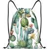 EDPXKL Borsa da palestra con coulisse e stampa floreale di cactus ad acquerello per uomo/donna, borsa sportiva con coulisse e stampa di fiori e piante verdi ad acquerello, zaino da spiaggia/nuoto per sport,