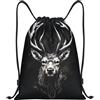 EDPXKL Borsa con coulisse nera con renna, borsa con coulisse impermeabile in PE, borsa da nuoto, piccola borsa da palestra per uomo e donna