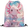 EDPXKL Borsa da palestra con coulisse, stampa 3D di axolotl e salamandra, stile kawaii, vita marina, borsa sportiva per bambini e uomini, borsa con coulisse personalizzata, per scuola e vacanze, 36x42 cm