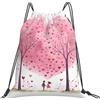 EDPXKL Zaino leggero con coulisse Coppia sotto un albero rosa dell'amore, zainetto impermeabile con simpatico orsetto dipinto ad olio per San Valentino, ideale per palestra, viaggi, feste e uso quotidiano.