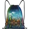 EDPXKL Zaino con coulisse, stampa Rainbow City, borsa a tracolla impermeabile, regolabile, borsa sportiva da palestra, zaino sportivo