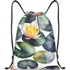 EDPXKL Borsa da palestra con coulisse, stampa di ninfee nere, marsupio portaoggetti per bambini, borsa grande con coulisse, zaino per la scuola, compleanno, 36x42 cm
