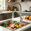JUNSHENG Rubinetto Cucina con Doccetta Estraibile,Miscelatore Cucina Acciaio Inox Ad Alta Pressione orientabile a 360° Monocomando,Nichel Spazzolato