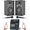 SHARD-LAB IMPIANTO AUDIO COMPLETO KARAOKE bluetooth DOMESTICO 200W: CASSE AMPLIFICATE + MIXER + 2 MICROFONI E CAVI