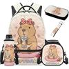 SEANATIVE Zaino per bambini, set da 5 pezzi con borsa termica per il pranzo, Capibara Kawaii, Zainetto