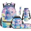 SEANATIVE Zainetto Set 17 Pollici Zaino con Borsa Pranzo Astuccio Matita, Delfino cartone animato, Zainetto
