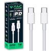 V-TAC Cavo USB-C a USB-C da 1 Metro Iphone 14/15/16, Samsung Galaxy, Computer, Tablet - Power Delivery 60W - Cavo Type-C Ricarica Rapida e Trasmissione Dati - Compatibile Smartphone Xiamoi, Pixel