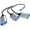 NEUTYPECHIC Cavo y Splitter USB C OTG, Adattatore USB 1Tipo C Maschio a 3 USB A 2.0 Testa Femmina, Cavo OTG Type C a USB 2.0, Sdoppiatore Hub C Multipresa Trasmissione Dati per MacBook, Pro, Mini
