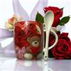 GMM Tazza I Love You in Ceramica con Cucchiaino Idea Regalo x San Valentino, Tazze per Lui/Lei con Cuore Orsetto e Rose