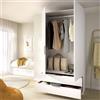 Dmora Guardaroba 2 Ante Granero 51x204h cm Bianco un Ripiano Appendiabiti, Armadio Camera da Letto 2 Cassetti