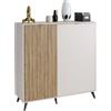 Composad | Madia della Linea Ilago con 2 Ante, Mobile Contenitore Soggiorno, Mobile Ingresso Salvaspazio, (LxAxP): 123,2x125,6x40,7 cm, Grigio Cashmere Topmatt e Strippedwood