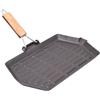 COSE DA CASA Bistecchiera in Ghisa Antiaderente 35x21cm griglia con Manico in Legno piastra Beccuccio Scolo Grassi rettangolare Induzione Gas ceramica Cucina Sana per arrostire pesce carne verdura barbecue in casa
