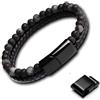 GENAC Bracciale originale da uomo con perle di pietre naturali 6 mm e vera pelle con chiusura magnetica rimovibile in acciaio inossidabile per regolare facilmente la lunghezza