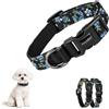 Playexen Collare Cani Gatti Collari Regolabile 25-40cm in Morbido Velluto a Coste con Cotone per Gatto&Cane Taglia Piccola Media Accessori Collare per Cuccioli Animali Piccola Large 2,0cm(Nero-Fiore Blu)