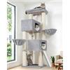 Globlazer Tiragraffi per gatti adulti xxl maine coon con Pali Sisal φ 11 cm, 2 Extra-large Grotte 50*35*30cm, Zona relax imbottita, Stabilizza tiragraffi per gatti grandi 170 cm (S67, Grigio Chiaro)