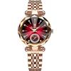 FORSINING Orologio da polso da donna, al quarzo, analogico, lussuoso, in acciaio inox, impermeabile, elegante, Rosso, Bracciale