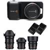 Blackmagic Design KITG Blackmagic Cinema Camera Pocket + Samyang SYK1CA VDSLR n°3 obiettivi grandangolare 14-35-85mm + 2 batterie originali + 1 Caricabatterie