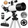 Outsunny Telescopio astronomico per adulti e principianti 70 mm, telescopio rifrattore 40X/16X con 2 oculari, treppiede regolabile, filtro lunare portatile, borsa per il trasporto, bianco