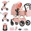 BEBBY passeggino trio, combinazione passeggino 3 in 1 cittadino con passeggino portatile con neonato pieghevole di lusso con modello ad alta vista (U9-X-PINK, U9-X)