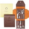 Ozric Luxury Ozric - Set per manicure, 7 pezzi, kit per pedicure e cura delle unghie, in acciaio inox, con tagliaunghie, lima, pinzetta, tronchesina cuticole, forbici e pulitore, con custodia da viaggio in pelle