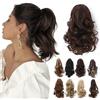 TESS Coda Capelli Extension, 30 cm Ondulato Coda Finta Capelli Con Clip ad Artiglio #M4 Marrone chiaro Extension Coda Capelli Sintetico per Donna