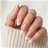 Rimotedeso Press on Nails Unghie Adesive, 24 Pezzi, Medio Lunghezza Quadrate, Stile Francese, Autoadesive, Riutilizzabili, Quotidiano & Festa, 12 Misure, Bianco & Nude