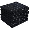 Homaxy Strofinacci da cucina in spugna di cotone 100% (nero, 33 x 71 cm), design a scacchi, morbidi e super assorbenti, confezione da 4