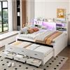Idemon Divano letto, letto giornaliero, letto diurno, 3 cassetti, ripiano comodino, letto estraibile multifunzionale con USB+Type-c, senza materasso, bianco (140 x 200 cm)