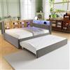 Zravenna Divano Letto 140 x 200 Estraibile 90 x 190 Con LED e Ripiani, Imbottito Multiuso Singolo Matrimoniale in Flanella (Grigio Scuro)