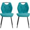 GrandCA HOME set di 2 Sedia da Pranzo in lino, Sedie sala da pranzo con Schienale, Sedia Ergonomica con Gambe Metalliche, Cuscini in Tessuto a Rombi, Sedia in stile nordico,Blu
