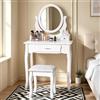 PerGar Set da toeletta, Tavolo da Trucco con Specchio Integrato e Sgabello Imbottito in Stile Barocco Specchiera con 3 Cassetti, set da trucco vintage per donne e, 75 x 40 x 136, bianco